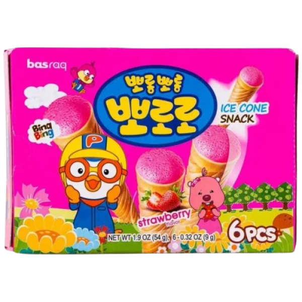 Basraq Pororo Ice Cone Snack Strawberry Flavour 54g 2